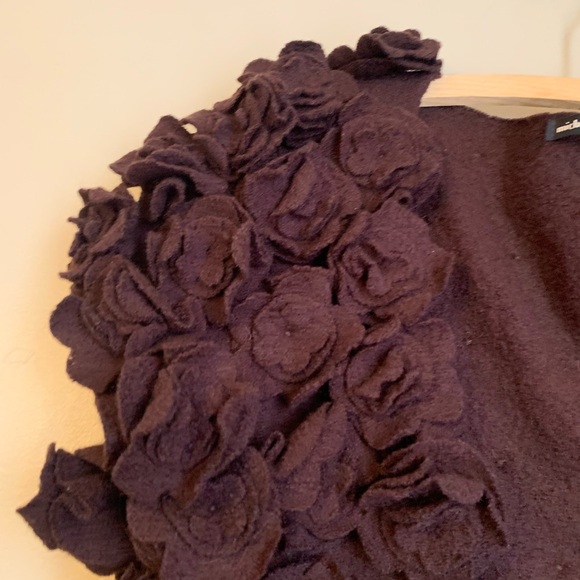 VTG Michael Simon Brown Shrug Cardigan Sweater Short Sleeve Artsy 3d Floral Wool - Picture 5 of 10